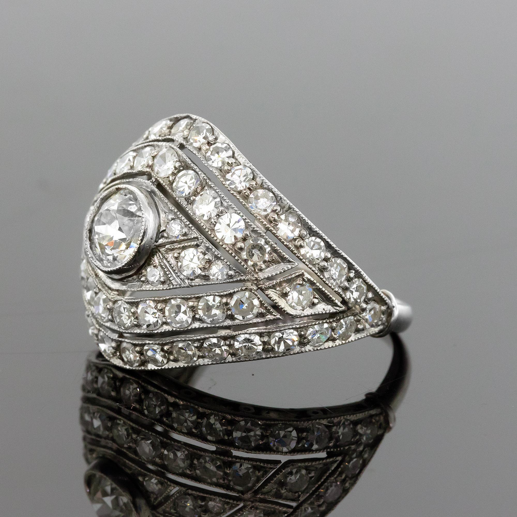 Round Cut Art Decop Domed Diamond Ring Circa 1930s