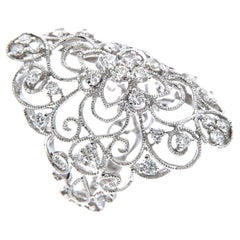 Art Decor Used Filigree 1.28 Carat Diamond Ring in 18 Karat White Gold