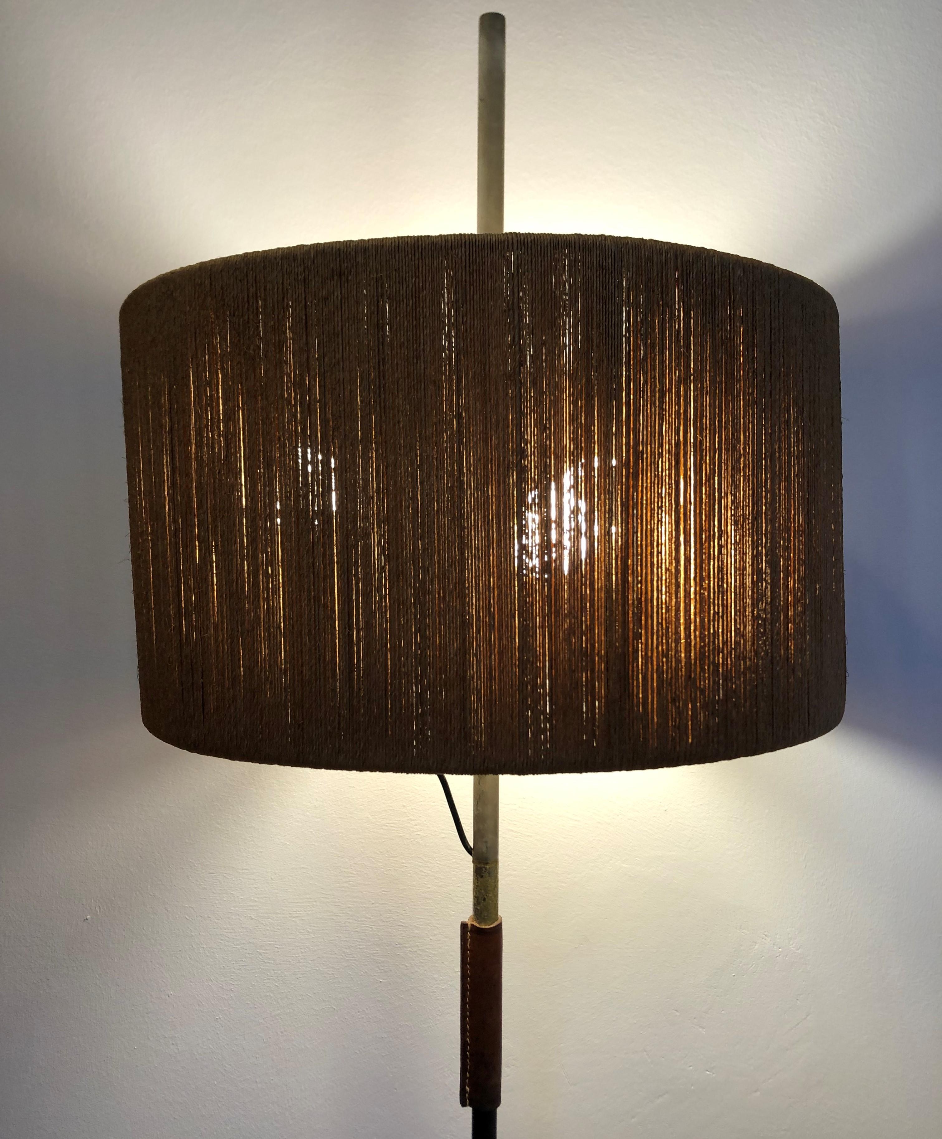 20th Century Austrian Mid Century  Heavy Floor Lamp with Flax Lampshade and 3 Legs