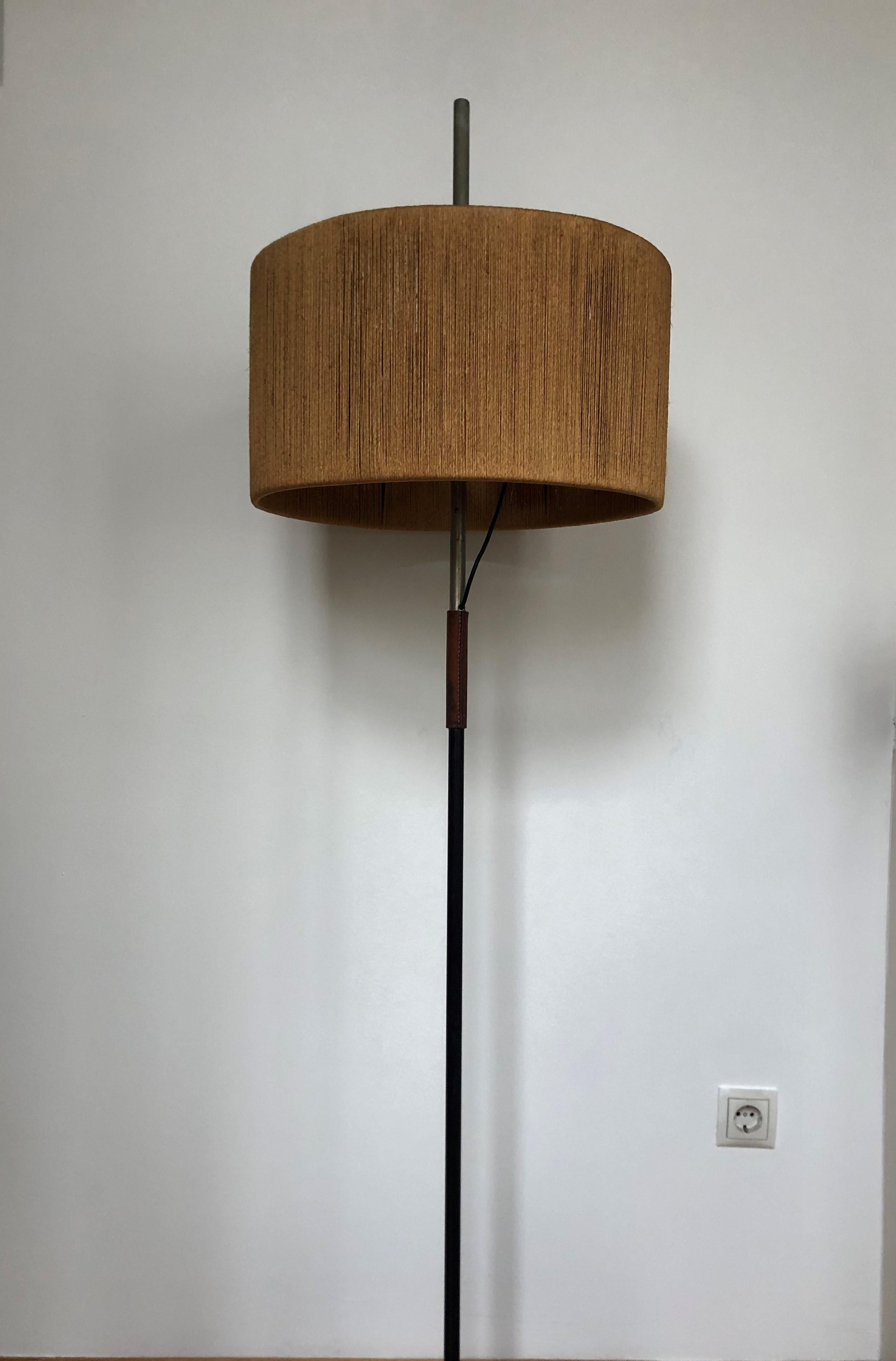 Austrian Mid Century  Heavy Floor Lamp with Flax Lampshade and 3 Legs