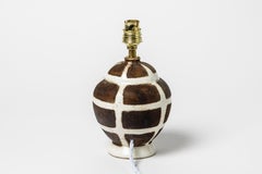 Art Decorative Midcentury Ceramic Table Lamp White and Brown Att. Jean Besnard