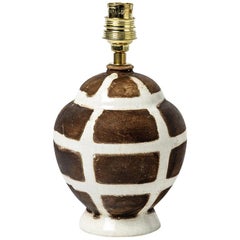 Art Decorative Midcentury Ceramic Table Lamp White and Brown Att. Jean Besnard