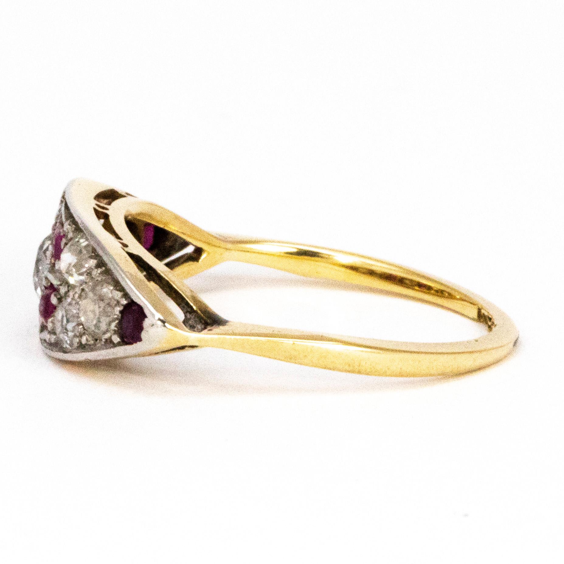 Art Deco Ruby and Diamond 18 Carat Gold Ring In Good Condition In Chipping Campden, GB