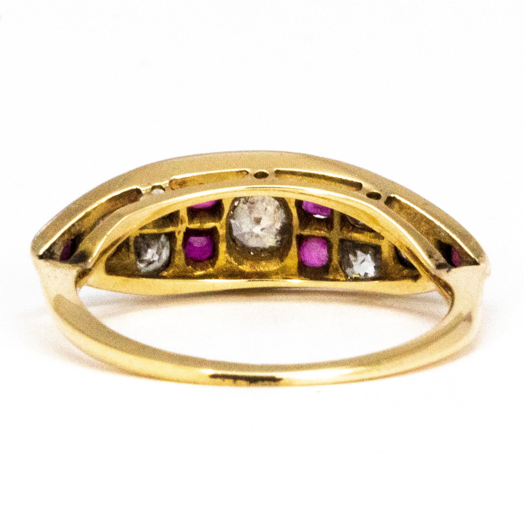 Women's Art Deco Ruby and Diamond 18 Carat Gold Ring