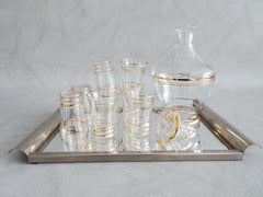 Art Deko Glass Carafe Liquor Set on Mirror Tray, France, 1935