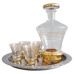 Art Deko Glass Carafe Liquor Set on Tray, France, 1940