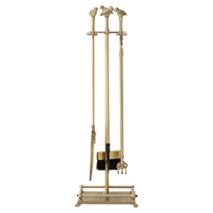 Art Deo Satin Brass Bird Finial Fire Tools