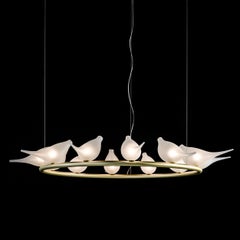 Art Design Chandelier 12 Birds "Light of Love" frost Murano Glass by Multiforme