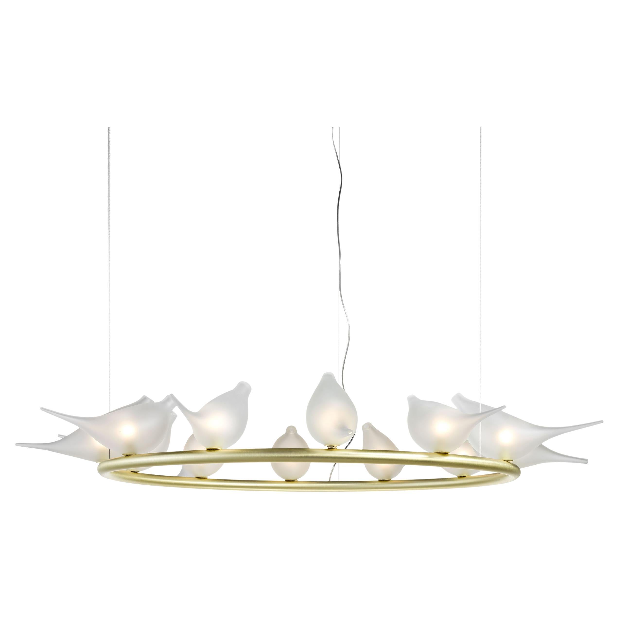 Art Design Chandelier 12 Birds "Light of Love" frost Murano Glass by Multiforme For Sale