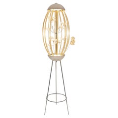 Lampada da terra Art Design Gabbia con farfalle in vetro di Murano color paglia di Multiforme