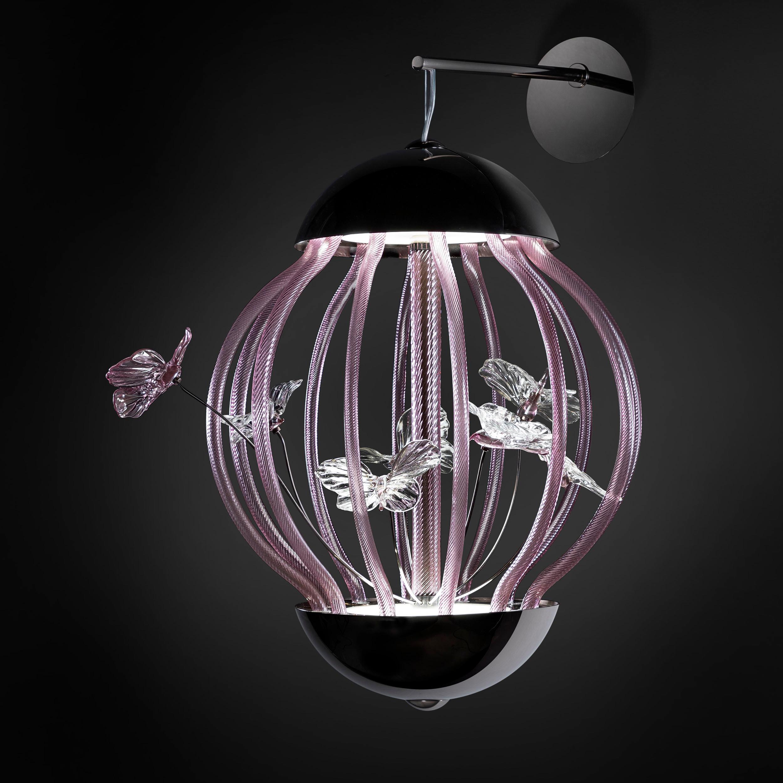 Art Design Pendant lamp Cage with butterflies in Blue Murano Glass by Multiforme For Sale 2