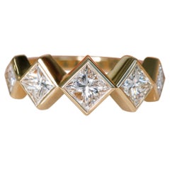 Art Doco Ooak 1.55 Cts 5-Stone Princees Cut in Bezel Natural Diamond Ring