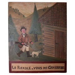 Art folk painting " le rendez vous des chasseurs "