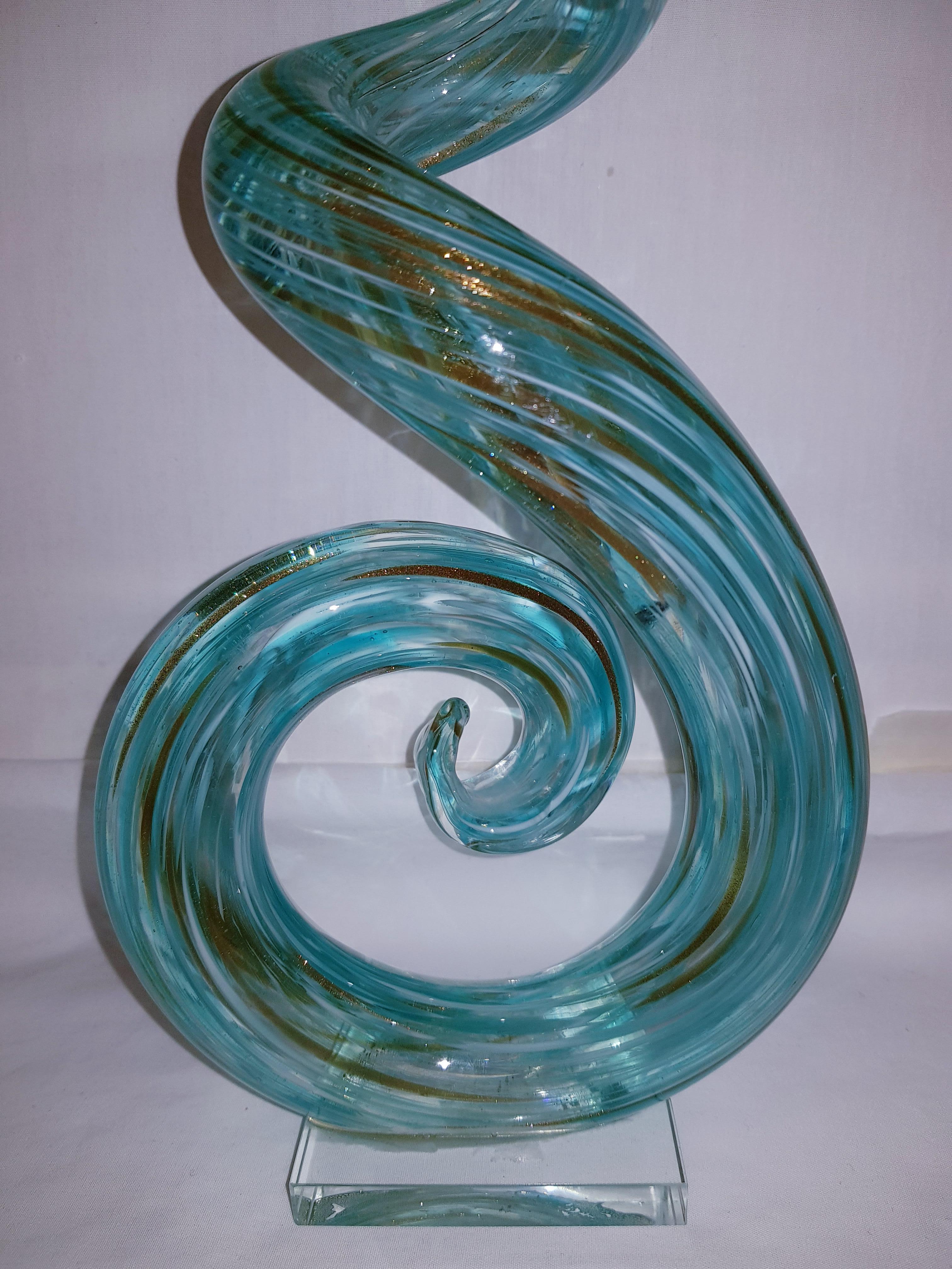 Art Nouveau Art Glass Abstract Sculpture with Aventurine For Sale