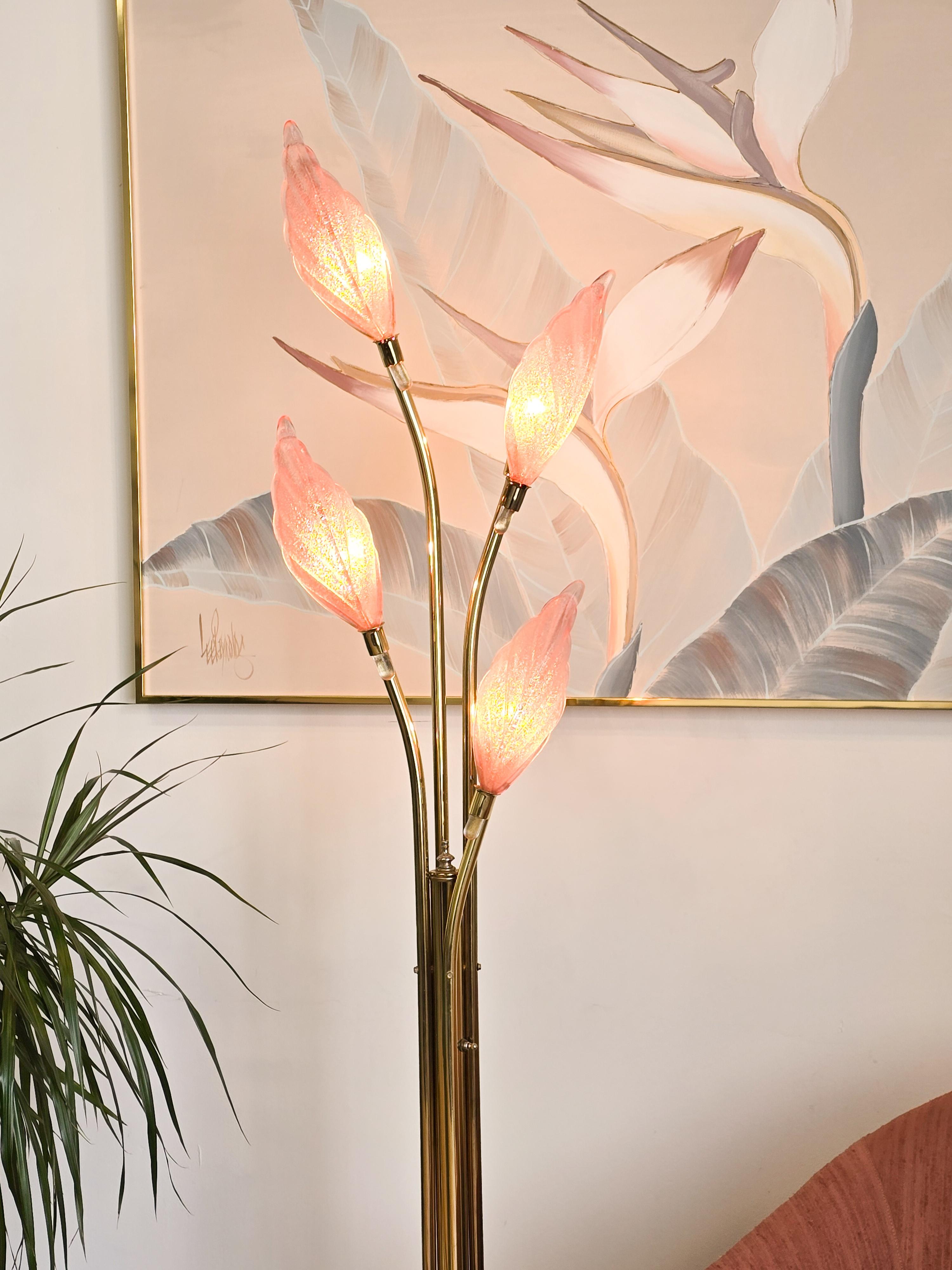 Art Glass And Brass 1970s Floral Flower Floor Lamp For Sale 3