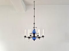 Art glass and wrought iron chandelier by Erik Höglund for Boda, Sweden
