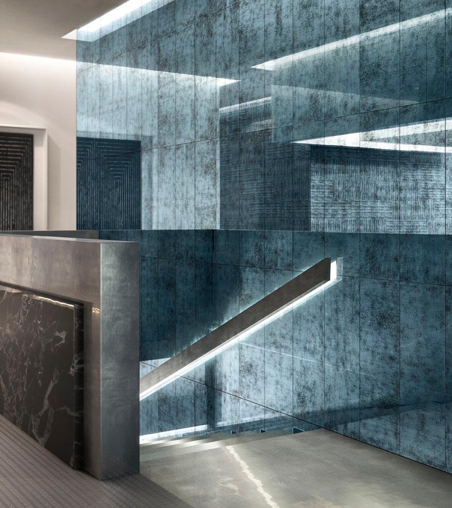 Moderno Pannello decorativo in vetro antico blu per molteplici usi Dimensione personalizzabile in vendita