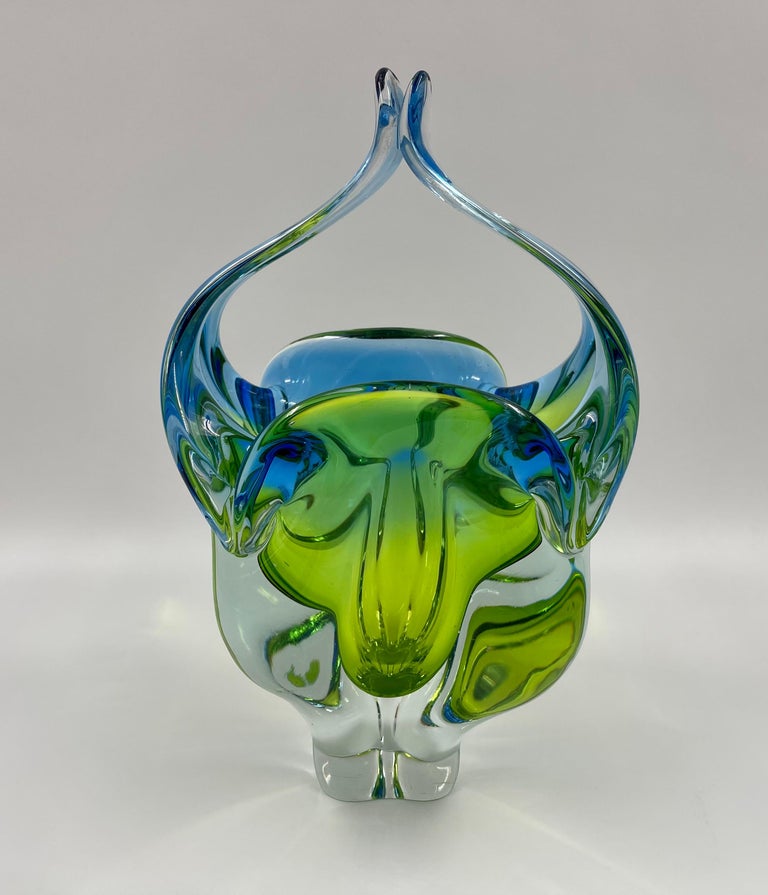 Murano Glass Basket, Bowl Italy, 1970’s For Sale at 1stDibs