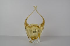 Art Glass Basket/ Egermann, Glaswork Novy Bor, Czechoslovakia, circa 1980's.