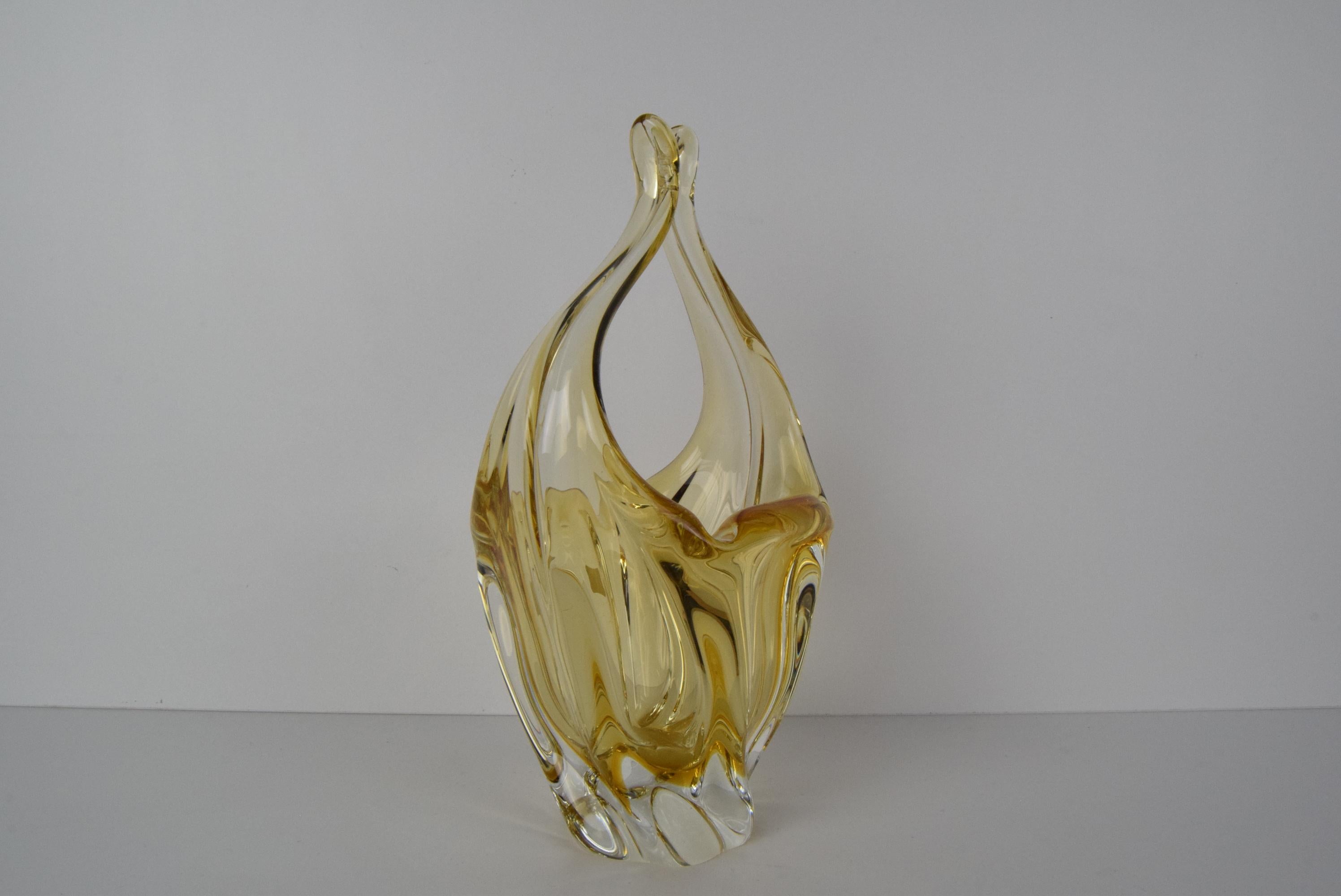 Art Glass Basket/ Egermann, Glaswork Novy Bor, Czechoslovakia, circa 1980's.  For Sale 1