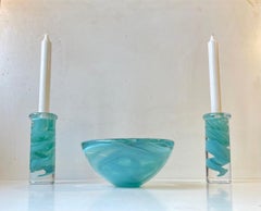Art Glass Bowl and Candlesticks by Anna Ehrner for Kosta Boda, 1980s