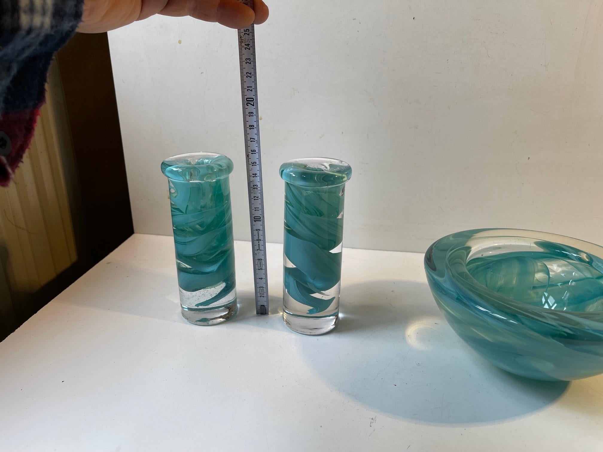 Art Glass Bowl and Candlesticks by Anna Ehrner for Kosta Boda, 1980s In Good Condition For Sale In Esbjerg, DK
