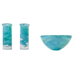 Art Glass Bowl and Candlesticks by Anna Ehrner for Kosta Boda, 1980s