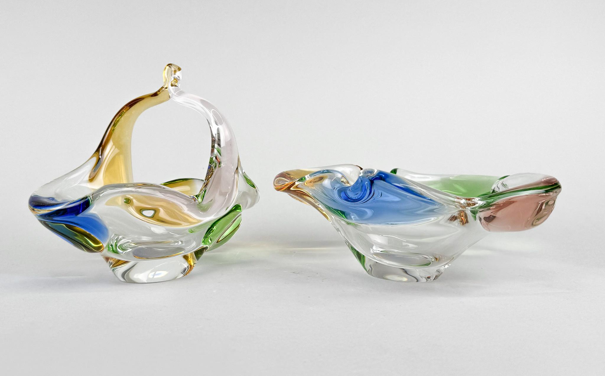 Verre d'art Bol / panier Frantisek Zemek, Tchécoslovaquie en vente