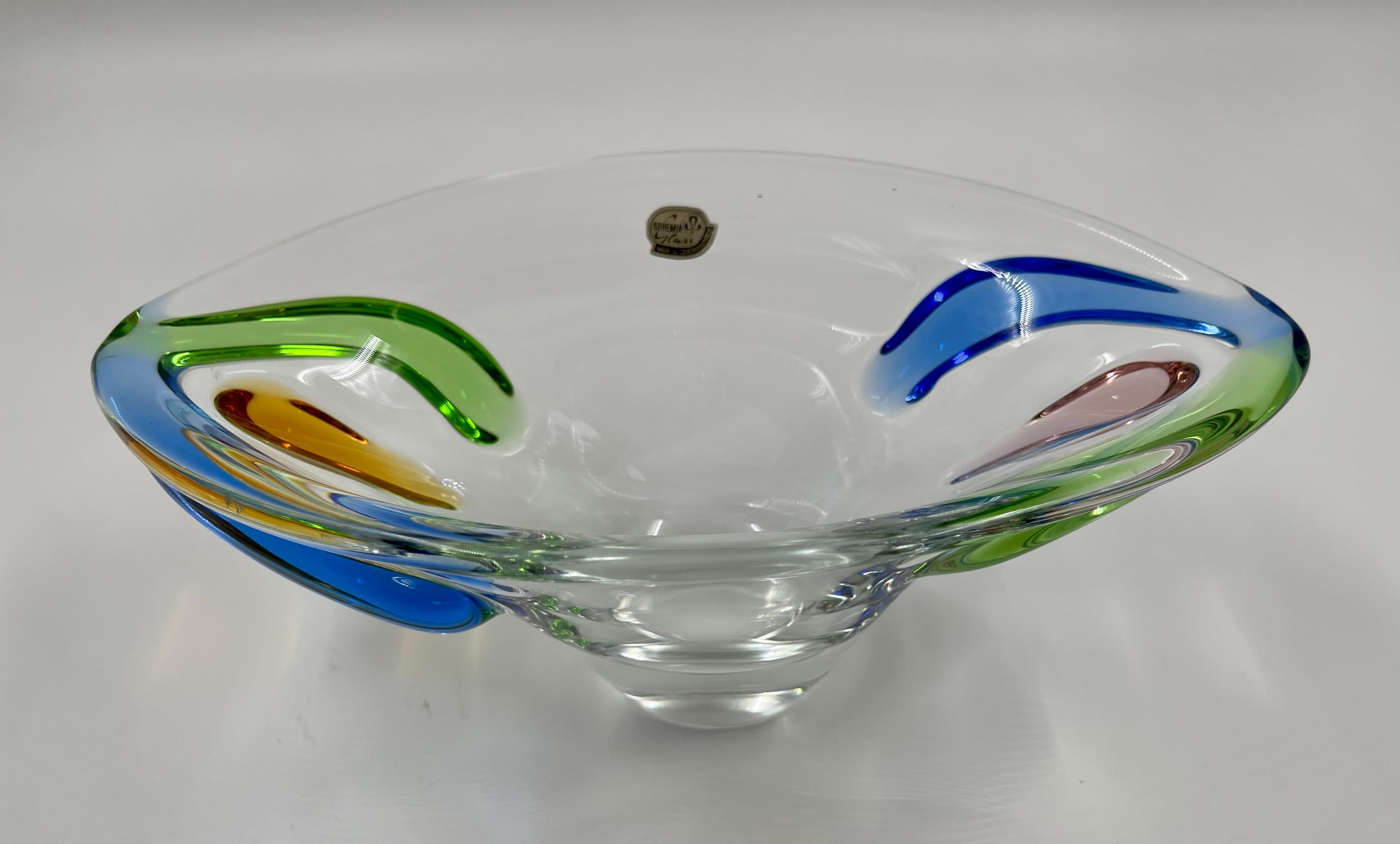 Hand-Crafted Vintage Czech Art Glass Bowl by Frantisek Zemek, 1960's For Sale