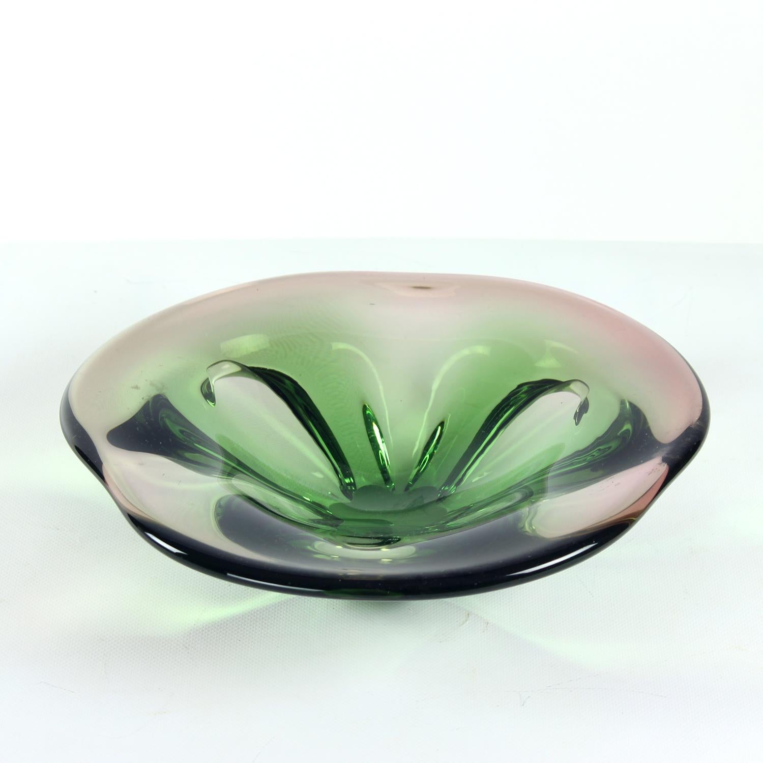 Mid-Century Modern Art Glass Bowl By Frantisel Zemek For Mstisov Glass Factory, Czechoslovakia For Sale
