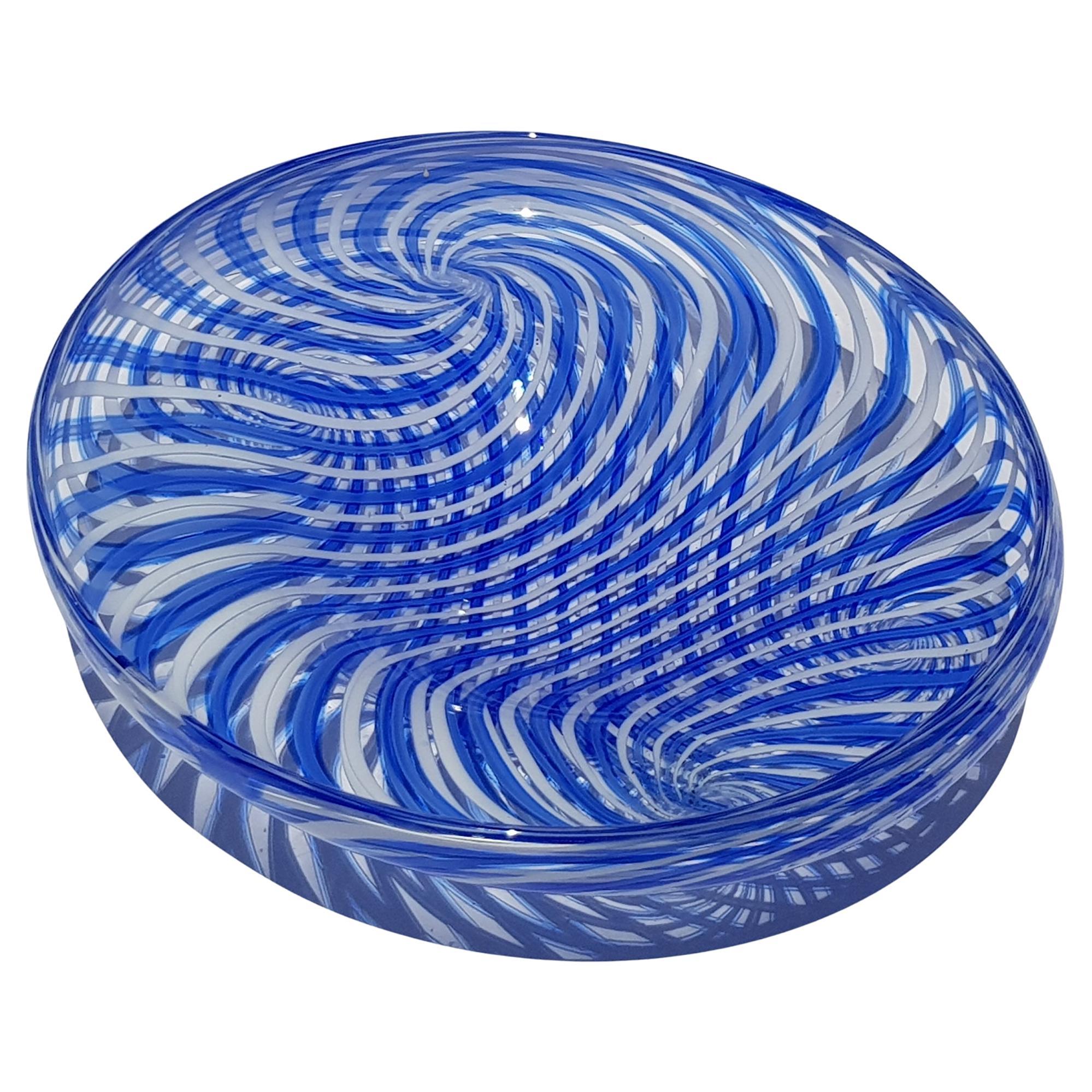 Art Glass Bowl Centerpiece Dish Vessel Reticello Ribbon Lace Psychedelic Modern For Sale