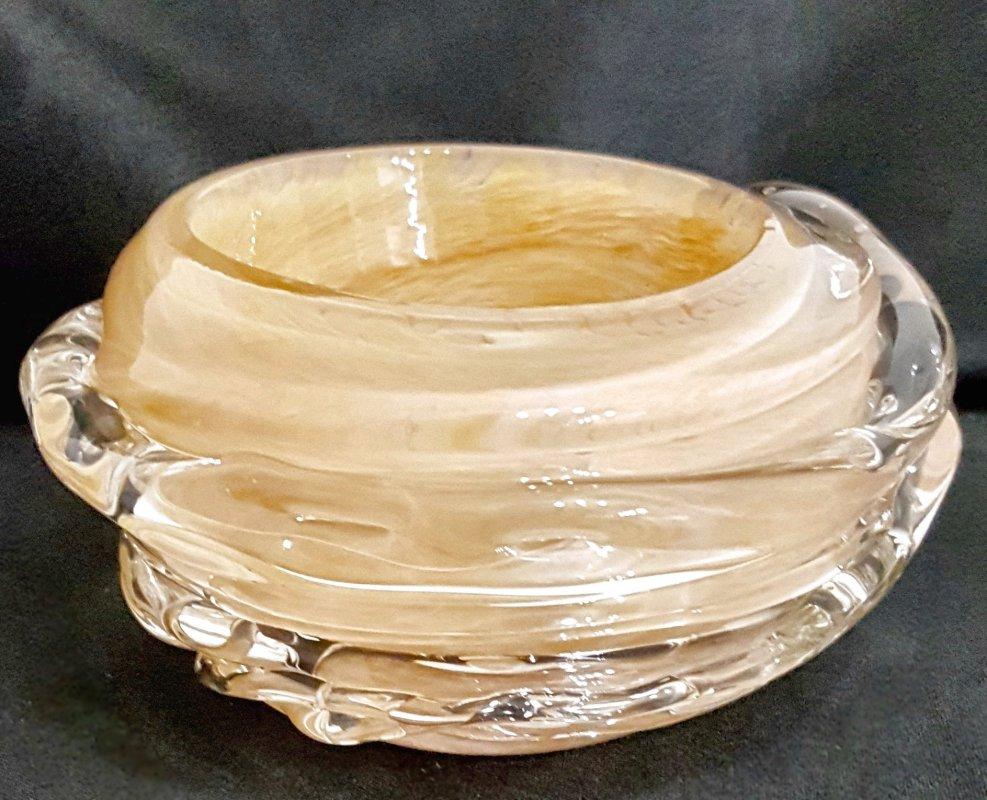 Other Art Glass Bowl, Peach Shades, Signed or Initialed on Bottom For Sale