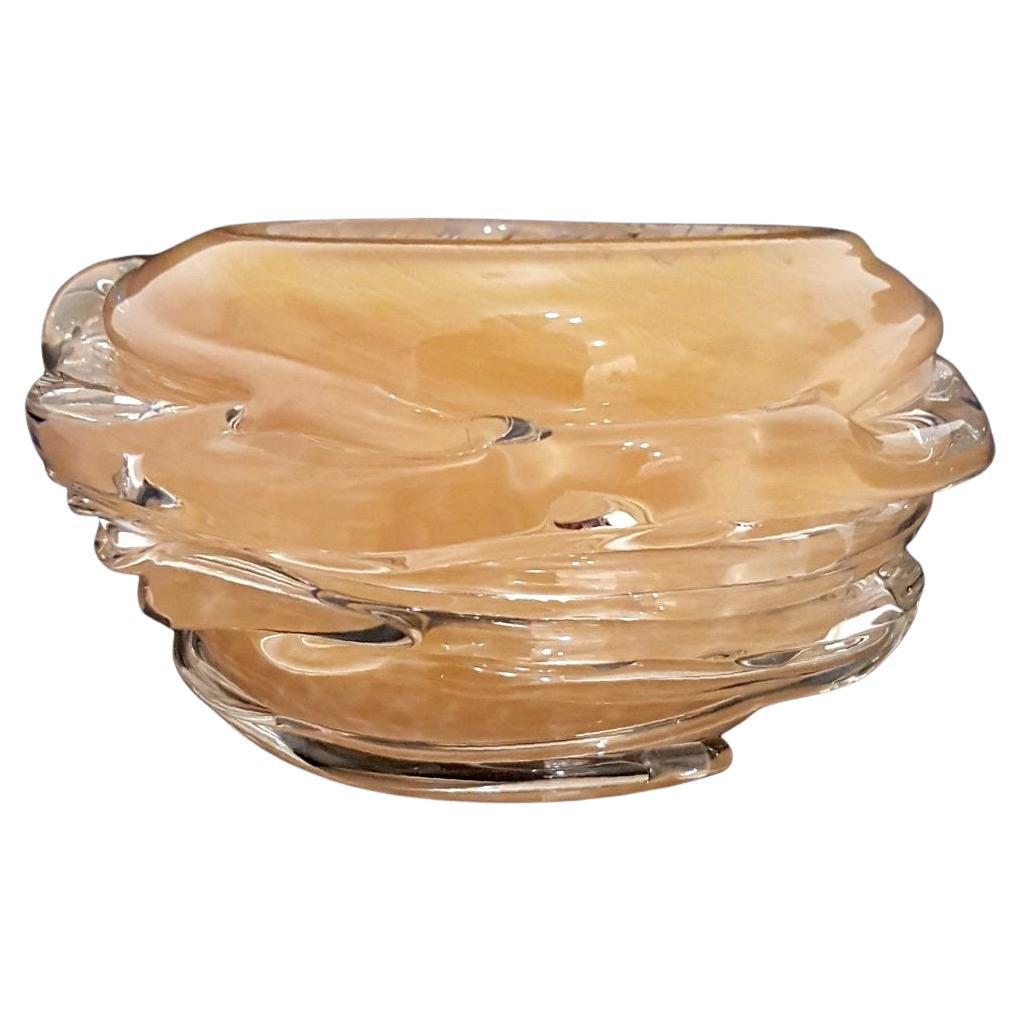 Art Glass Bowl, Peach Shades, Signed or Initialed on Bottom For Sale