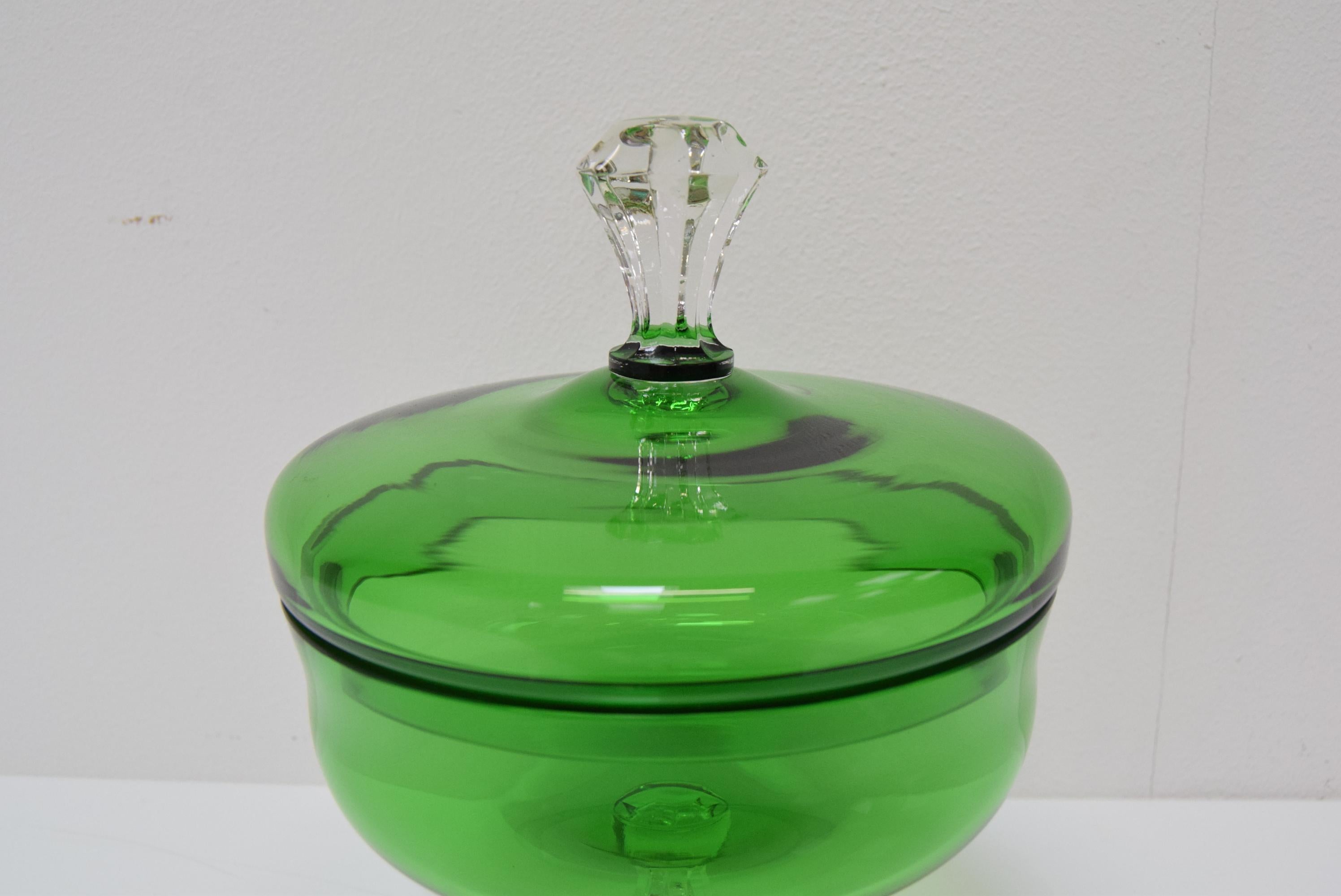 Mid-20th Century Art Glass Candy Bowl, Glasswork Novy Bor, 1960s For Sale