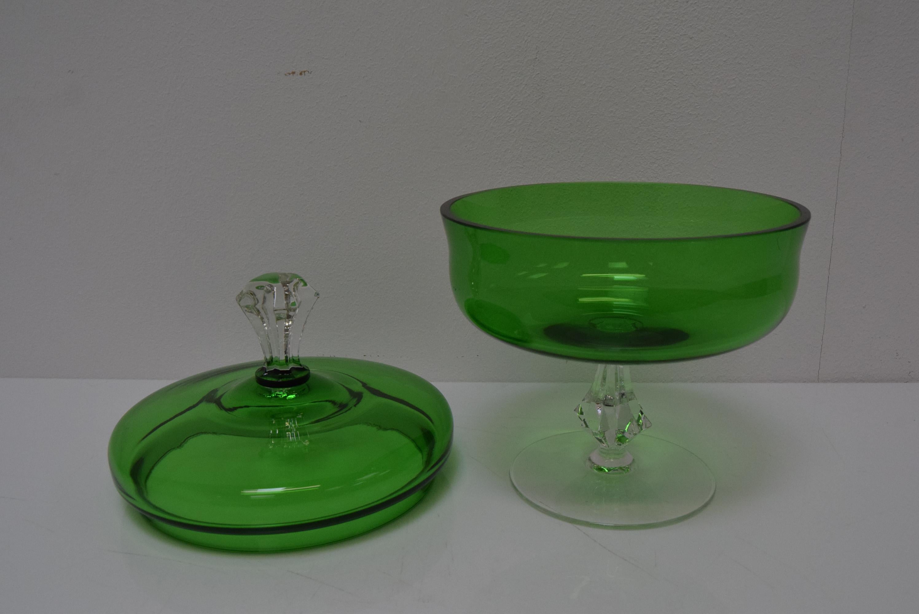 Mid-20th Century Art Glass Candy Bowl, Glasswork Novy Bor, 1960s For Sale