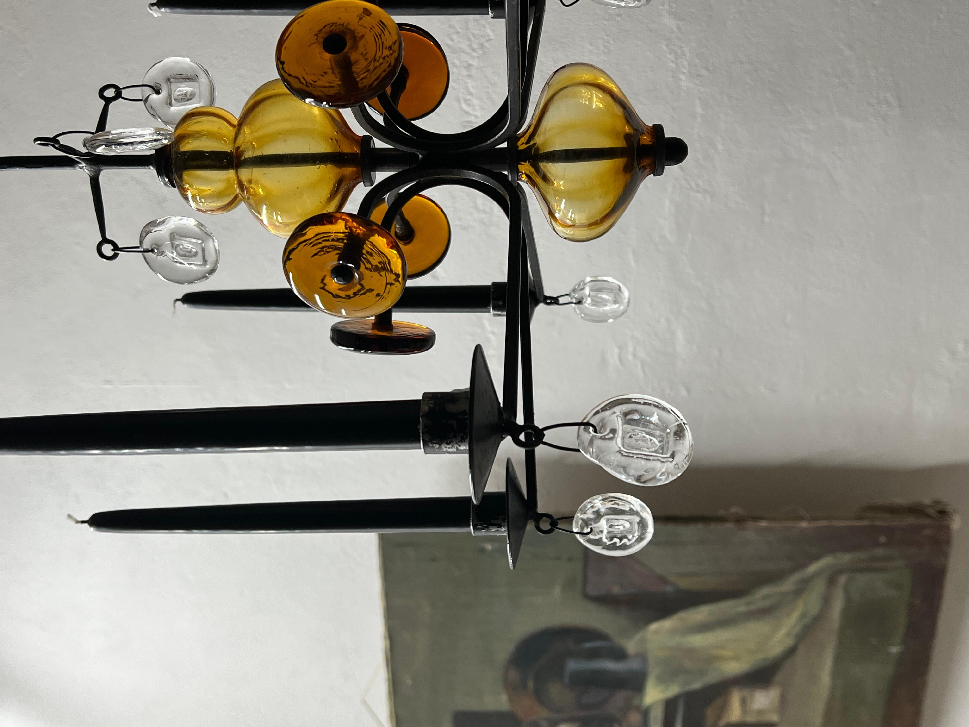 Kunstglas-Kronleuchter von Erik Hoglund für Boda, Schweden, 1960er Jahre (Skandinavische Moderne) im Angebot