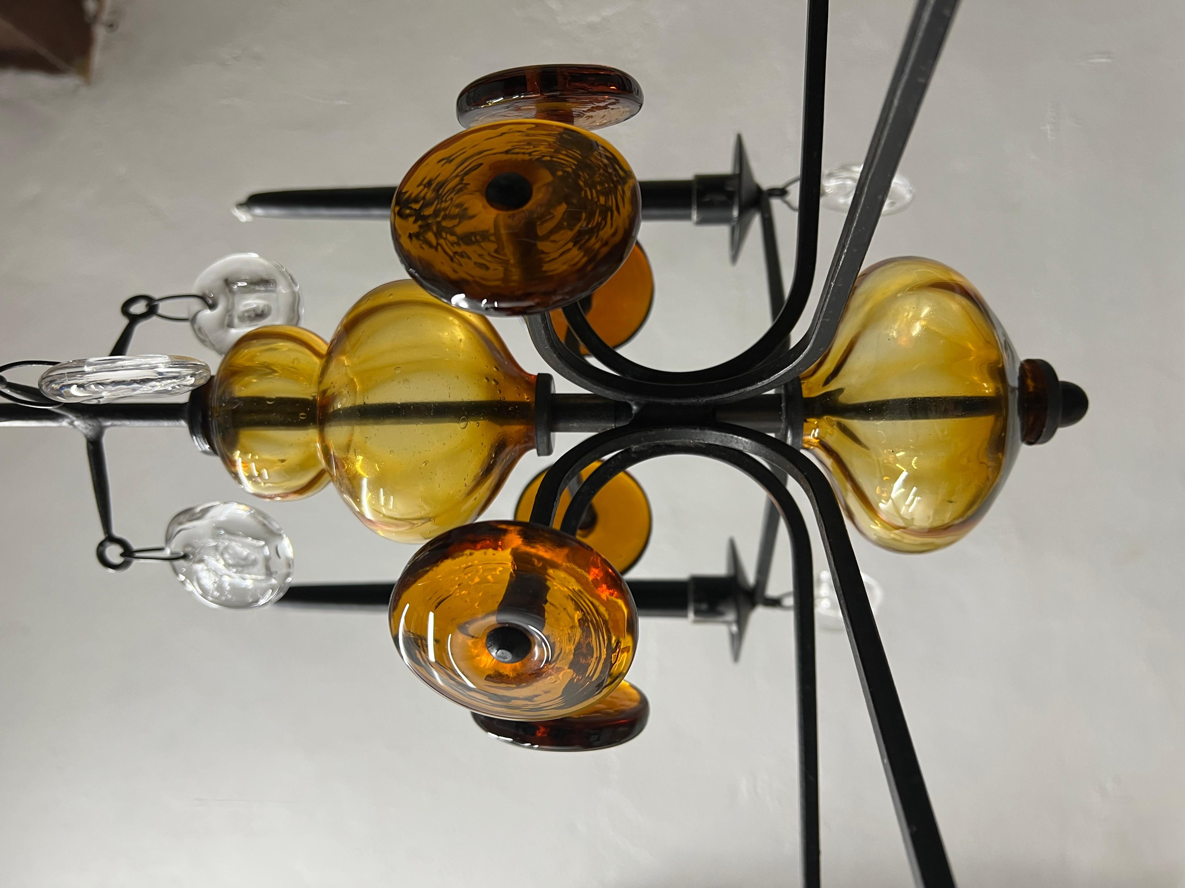Swedish Art Glass Chandelier by Erik Hoglund for Boda, Sweden, 1960s For Sale