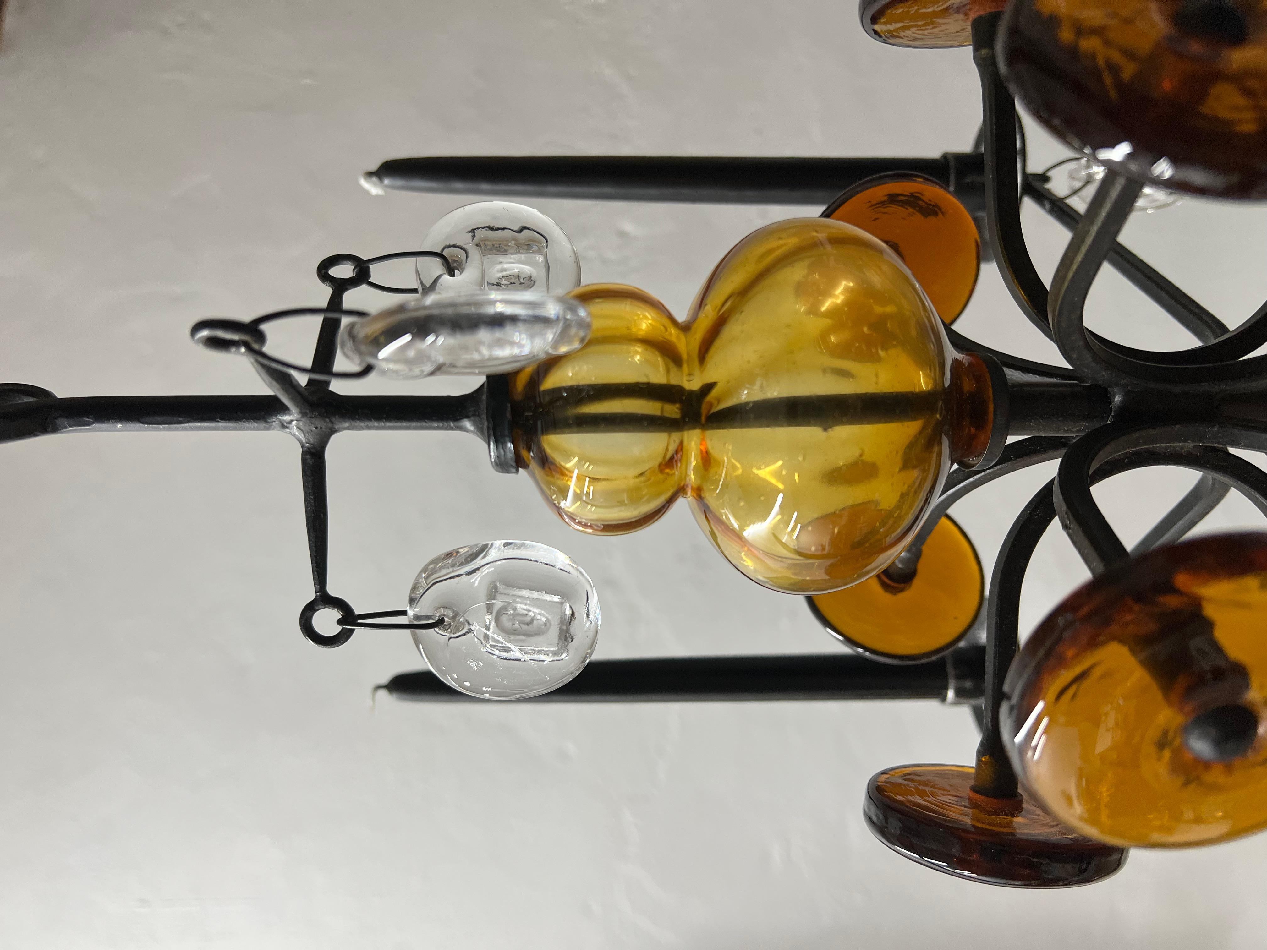 Art Glass Chandelier by Erik Hoglund for Boda, Sweden, 1960s In Good Condition For Sale In Rīga, LV