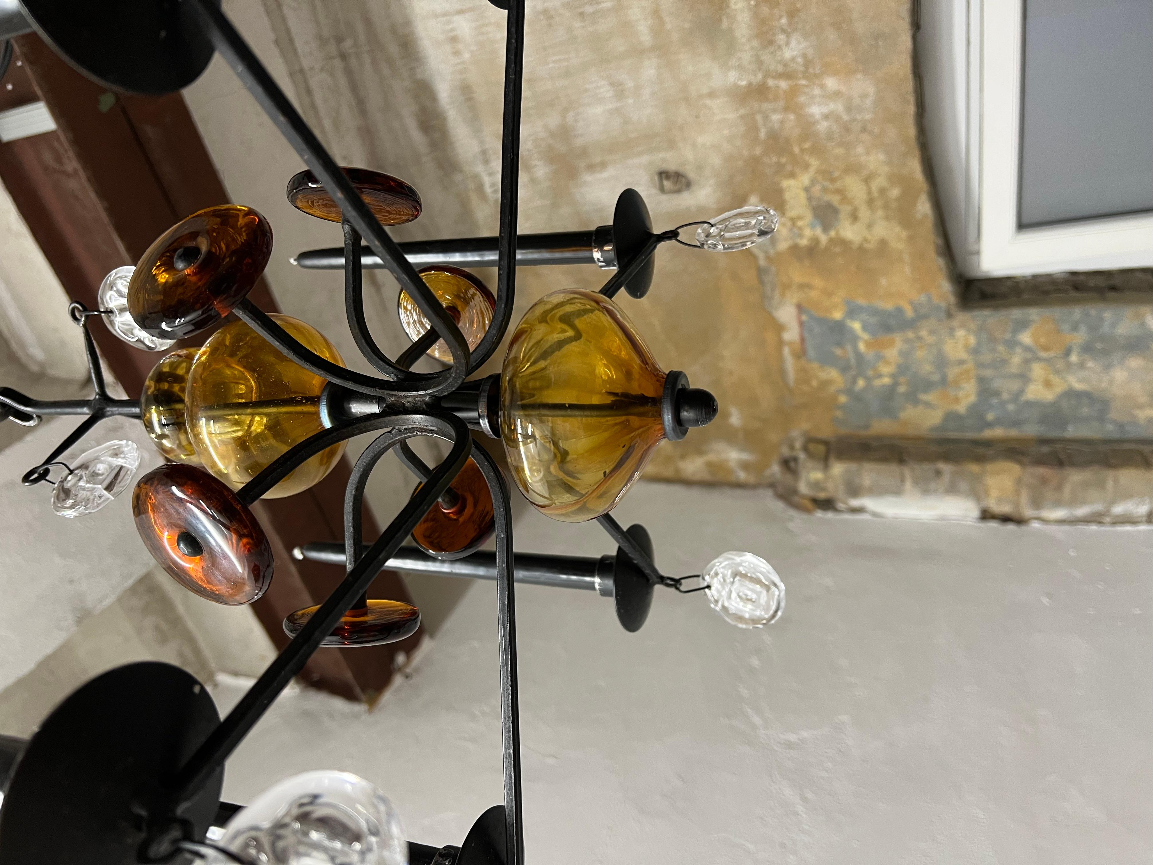 Late 20th Century Art Glass Chandelier by Erik Hoglund for Boda, Sweden, 1960s For Sale