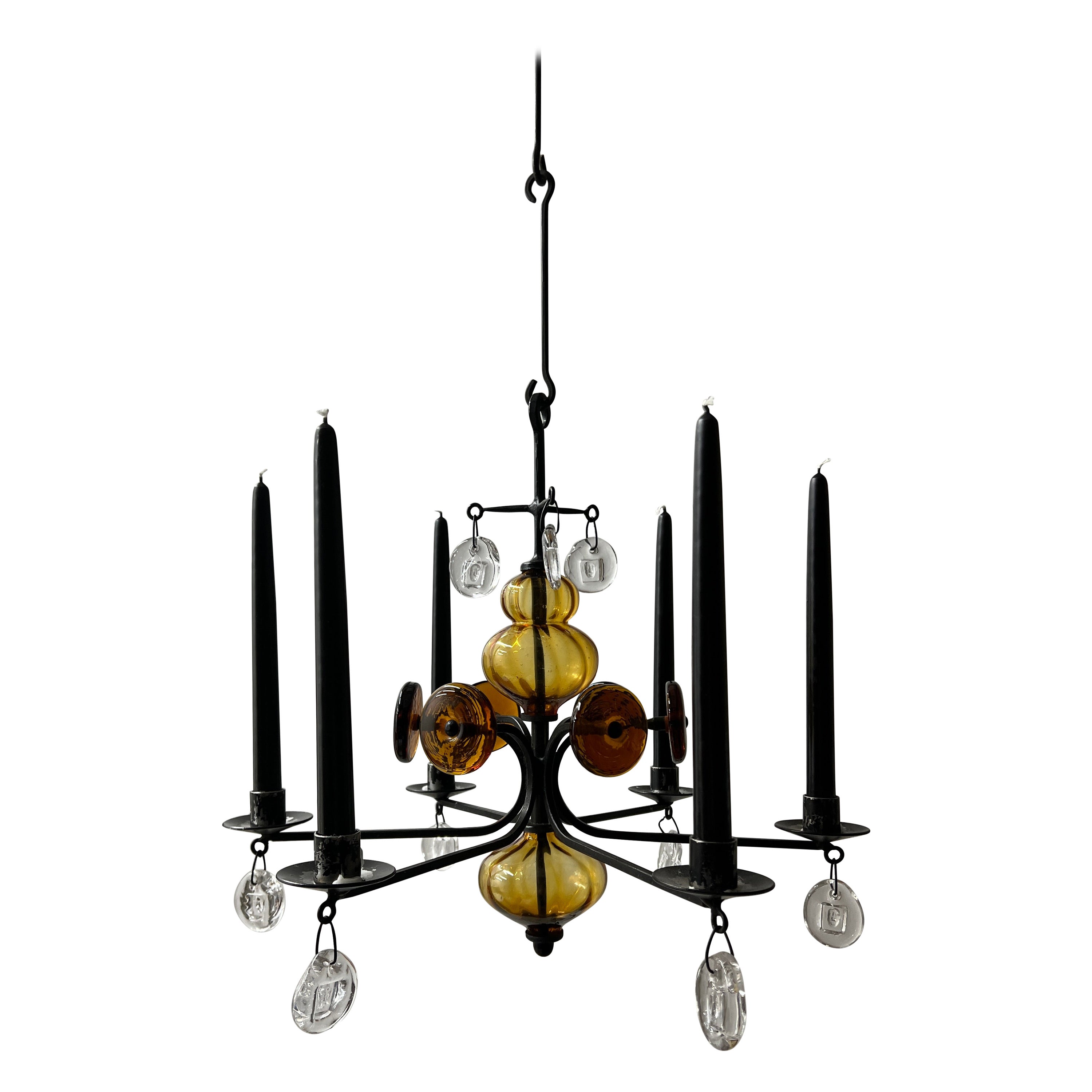 Art Glass Chandelier by Erik Hoglund for Boda, Sweden, 1960s