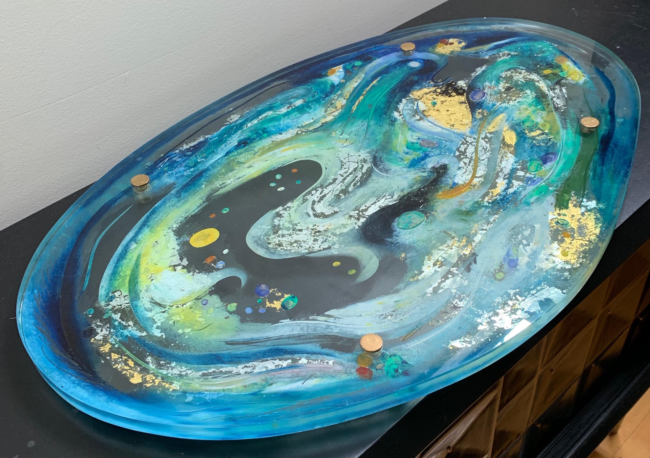 Nord-américain Assiette de présentation en verre d'art Aurelia de Dino Martens, design éthéré en or et feuille d'argent en vente