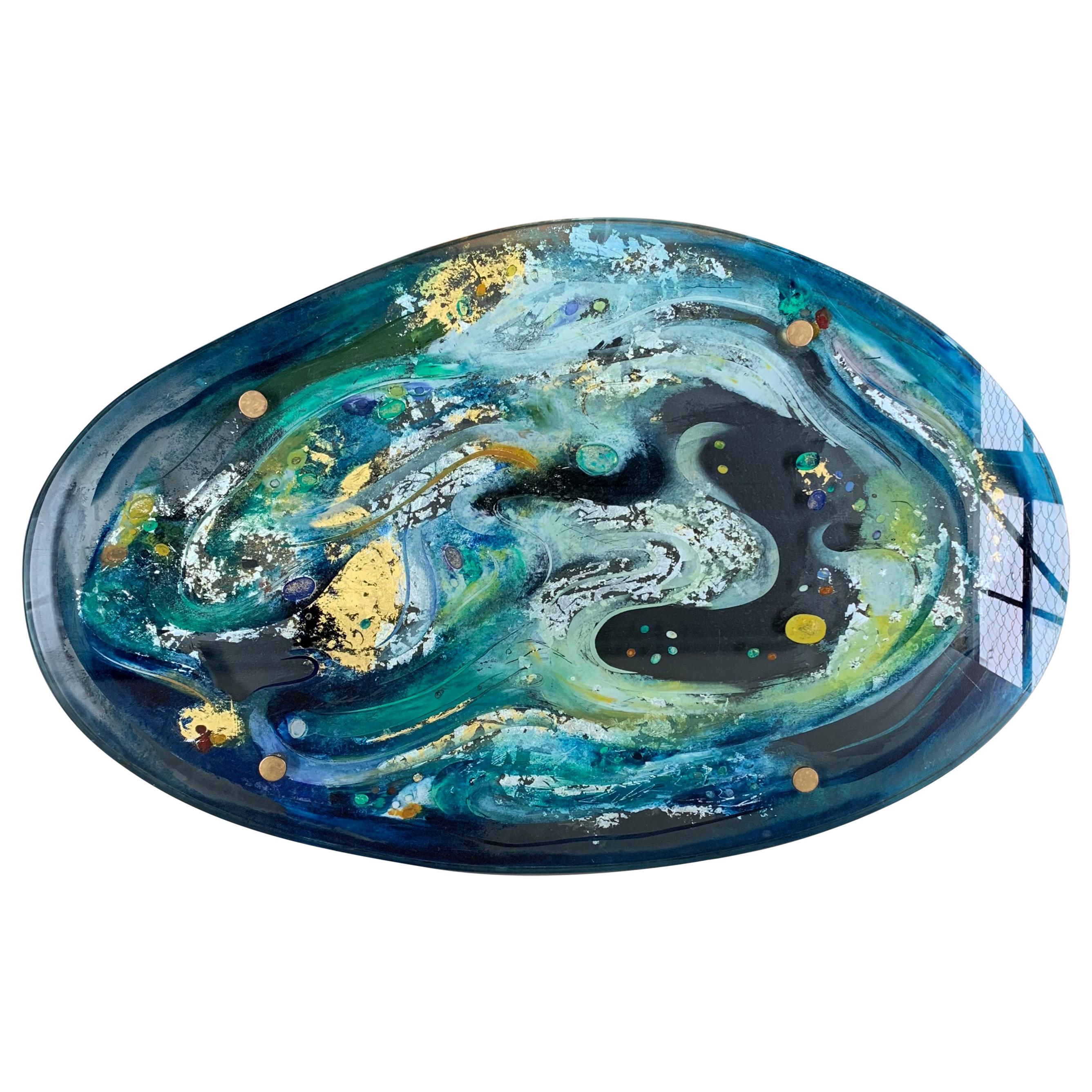 Dino Martens Aurelia Art Glass Charger Ethereal Design of Gold, Silver Leaf