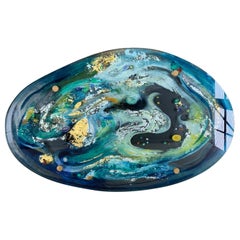 Dino Martens Aurelia Art Glass Charger Ethereal Design of Gold, Silver Leaf 