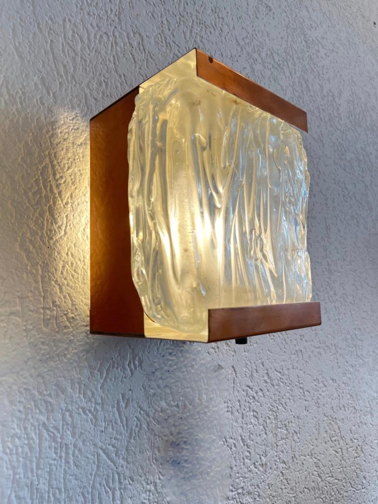 Mid-20th Century Art Glass & Copper Elegant Wall Lamps circa 1950s For Sale
