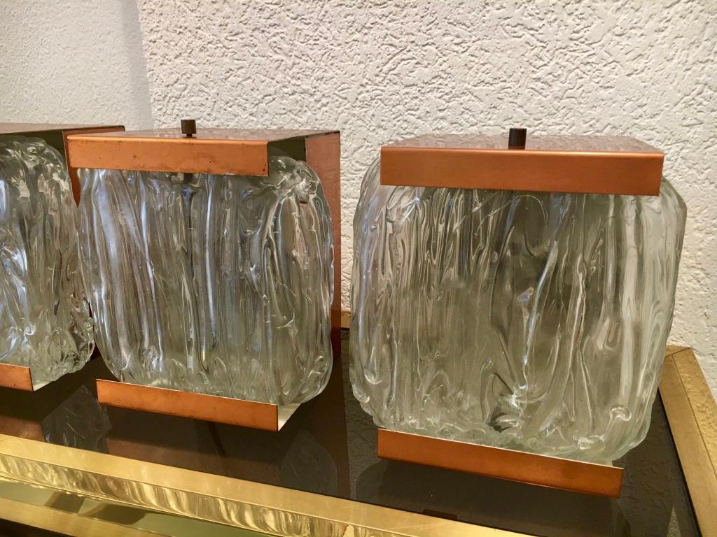 Art Glass & Copper Elegant Wall Lamps circa 1950s For Sale 1