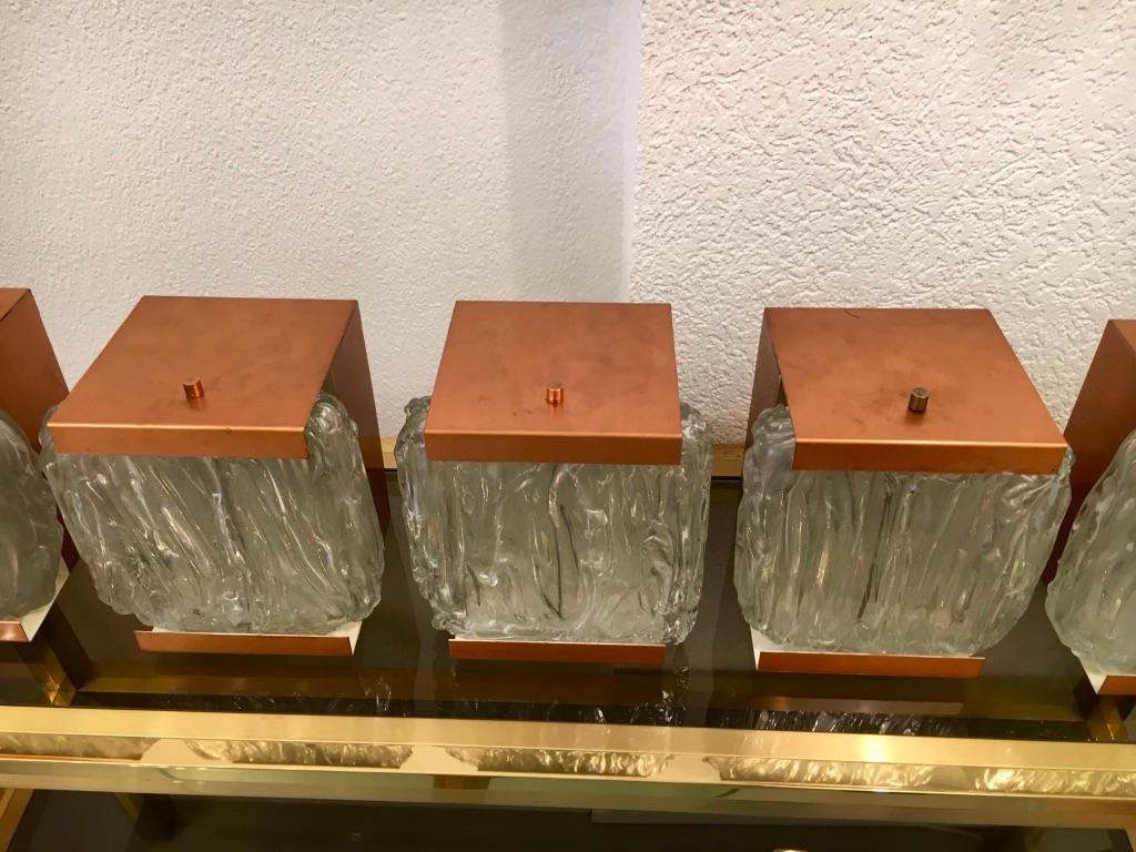 Art Glass & Copper Elegant Pair of Wall Lamps circa 1950s For Sale 2