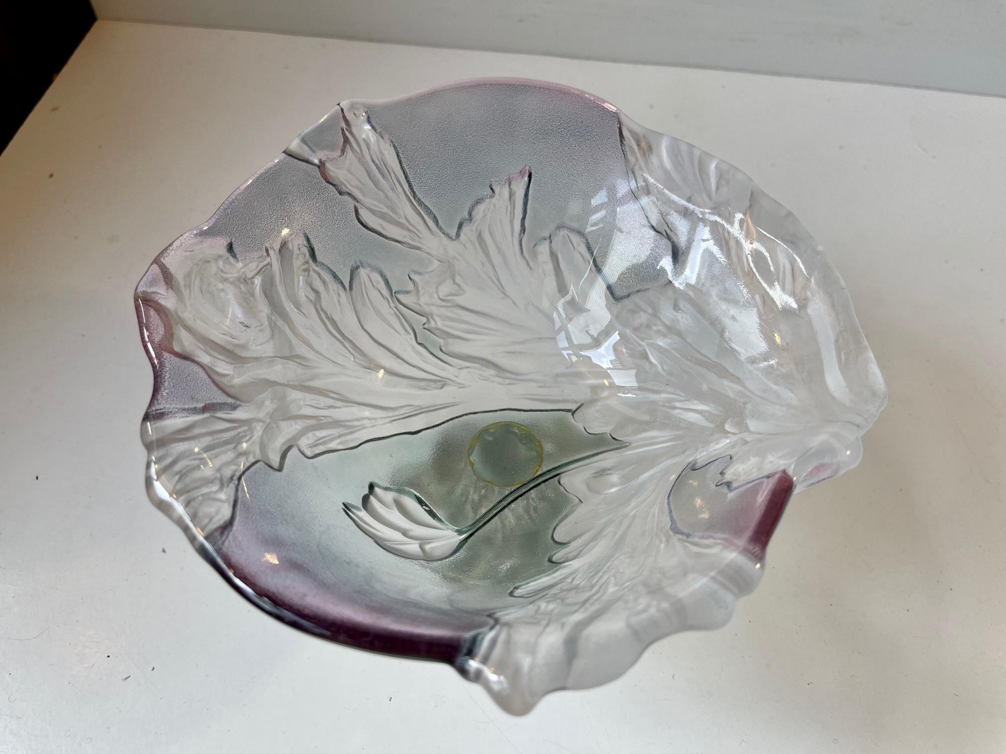 European Art Glass Crystal Pedestal Bowl in the Style of Daum France