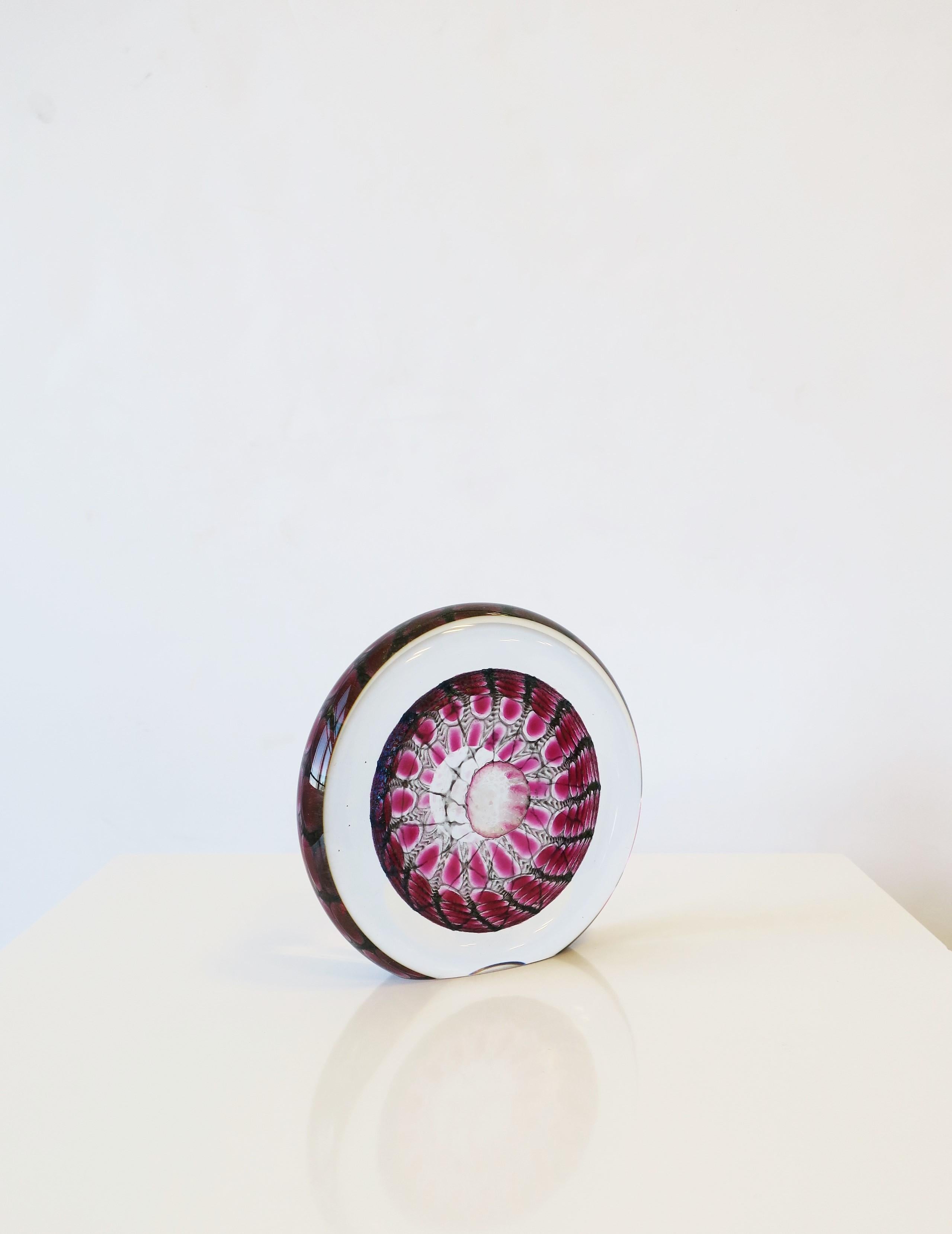 Contemporary Magenta Pink Art Glass Decorative Object, Signed For Sale