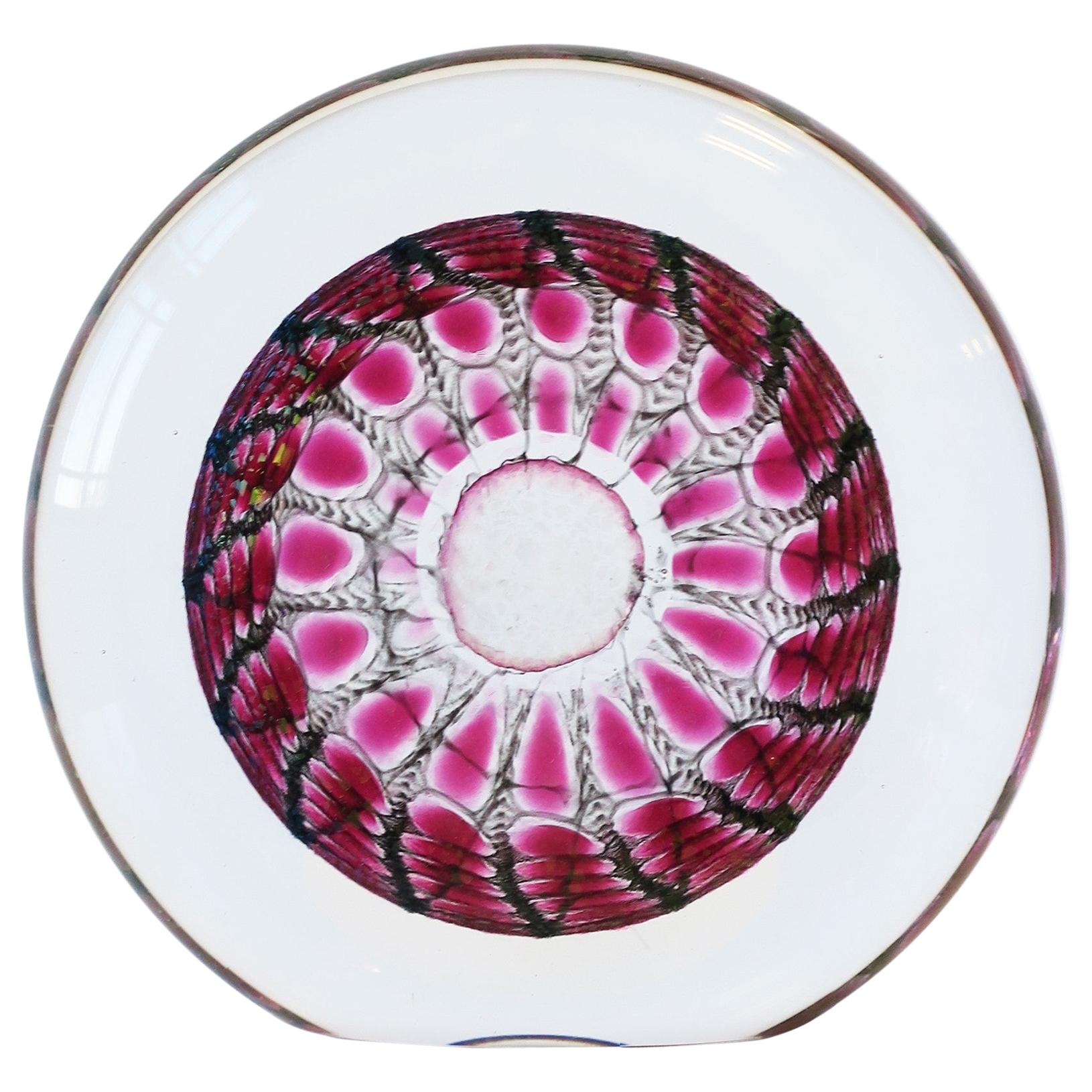 Art Glass Pink Fuchsia Magenta Decorative Object, Signed