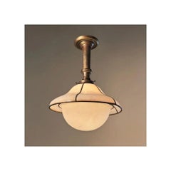 Art Glass Double Shade Pendant Light in Brass and Milk Glass